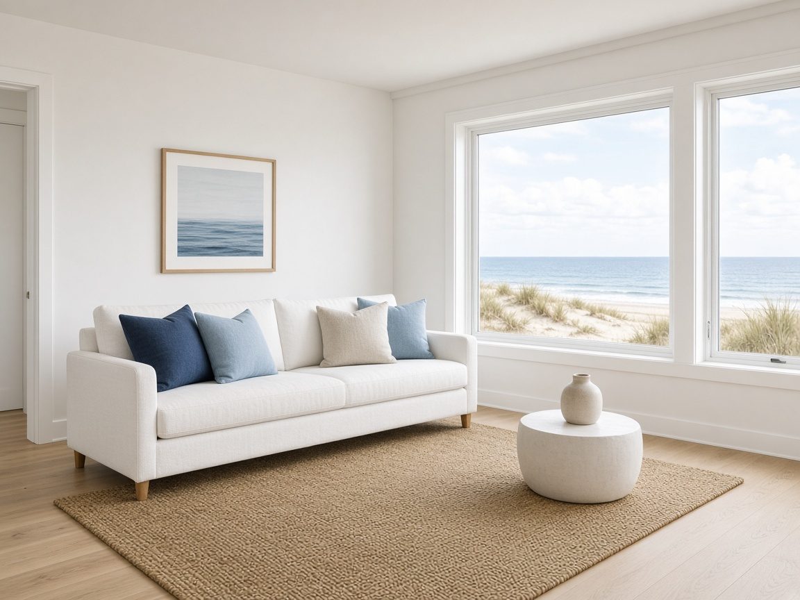 Bright, freshly cleaned coastal living room (placeholder photo)